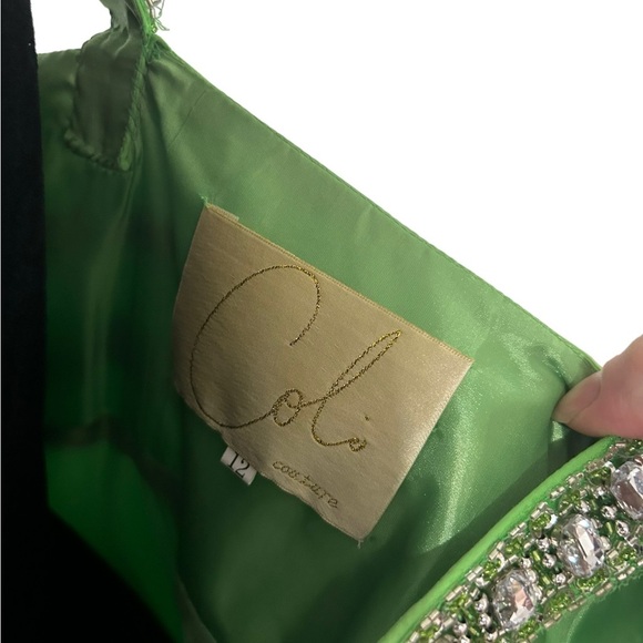 Lime green prom dress with beaded diamonds/ green formal dress/ by Coli Couture - Picture 15 of 16
